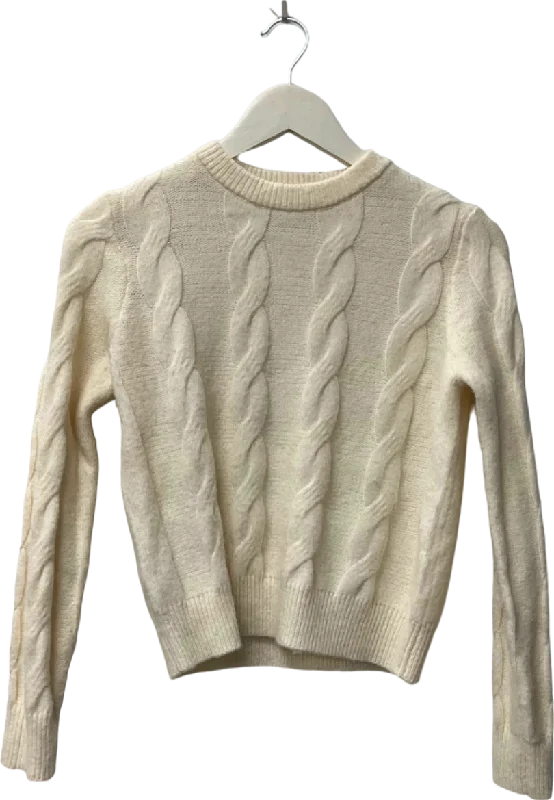 MNG Cream Cable Knit Jumper UK XS Hooded Sweater Collared Sweater Shawl Collar