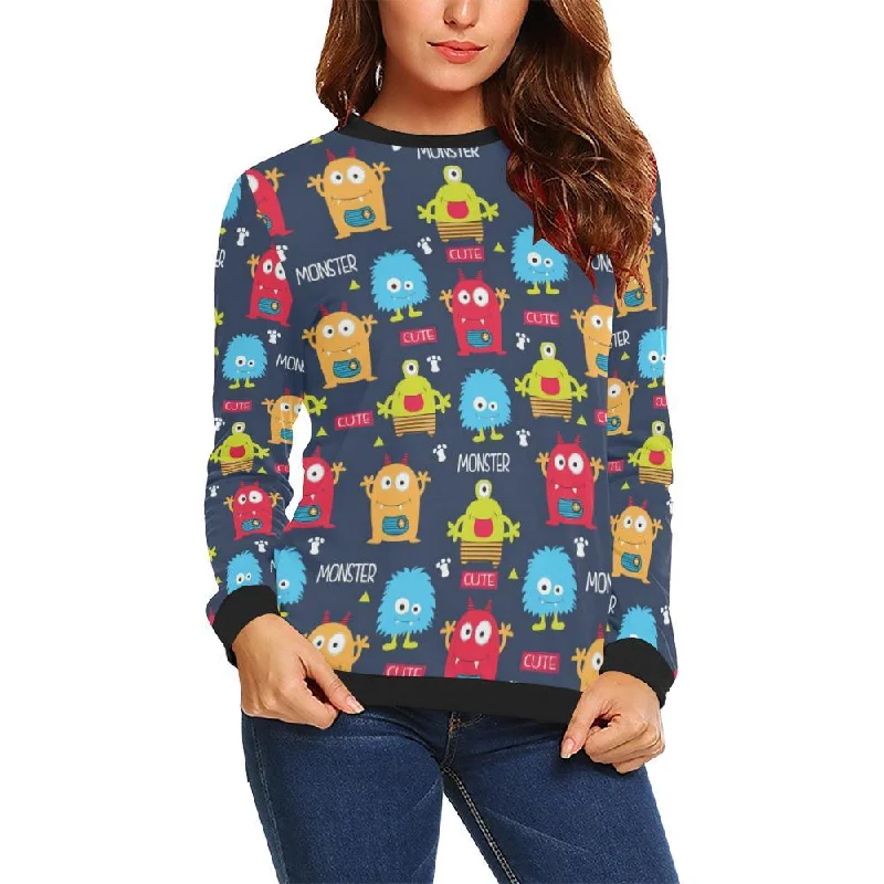 Monster Fluffy Pattern Print Women Crewneck Sweatshirt Hoodie with Double Zipper Versatile Adjustable