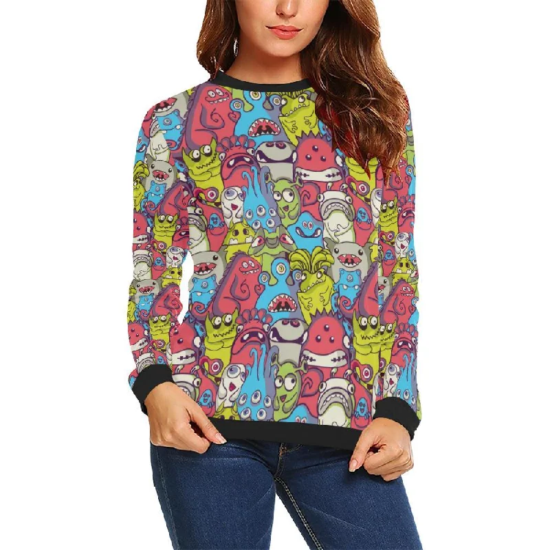 Monster Pattern Print Women Crewneck Sweatshirt Hoodie with Gradient Ombre Colorful