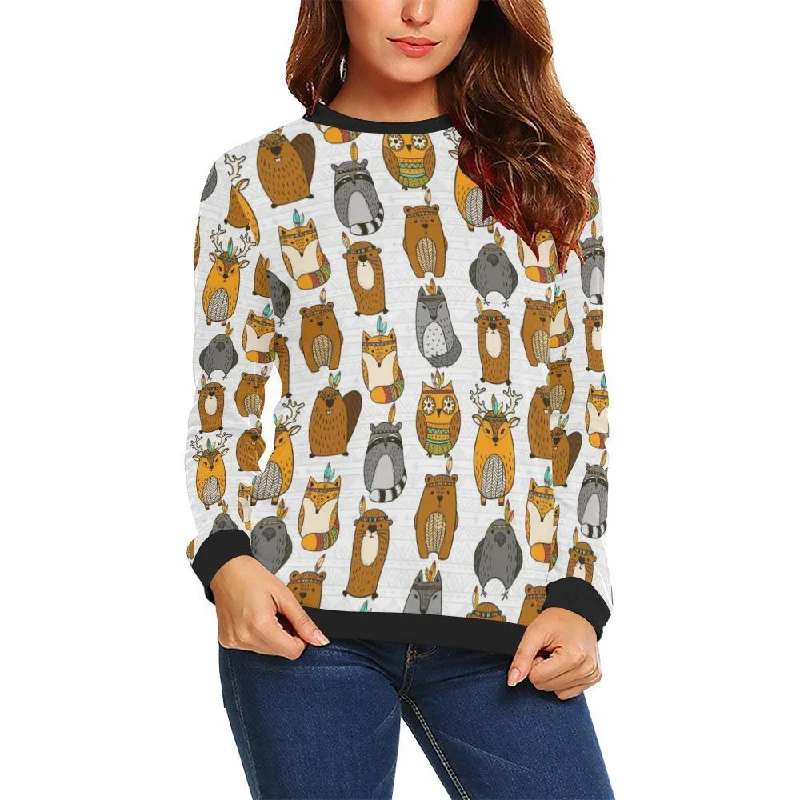 Otter Animal Family Pattern Print Women Crewneck Sweatshirt Hoodie with Longline Fit Extended Stylish