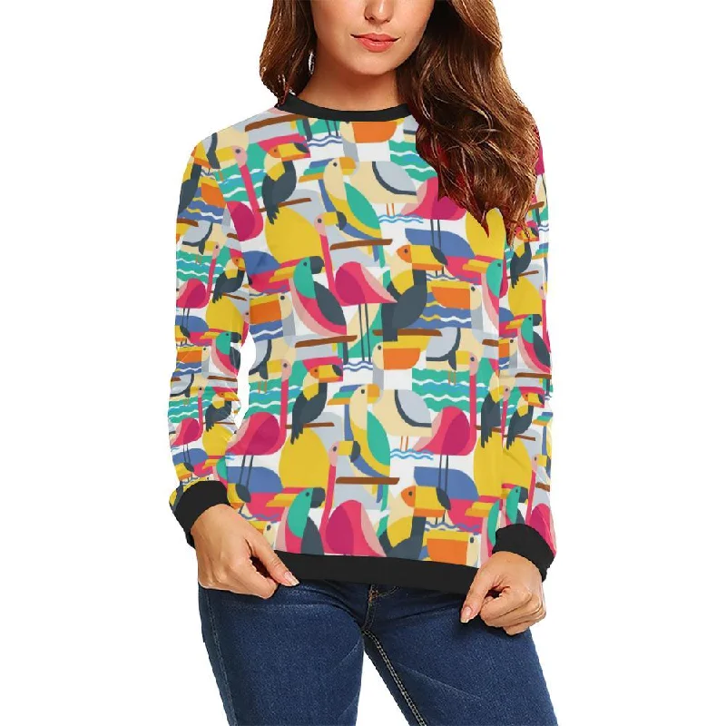 Parrot Pattern Print Women Crewneck Sweatshirt Hoodie with Illustration Artistic Creative