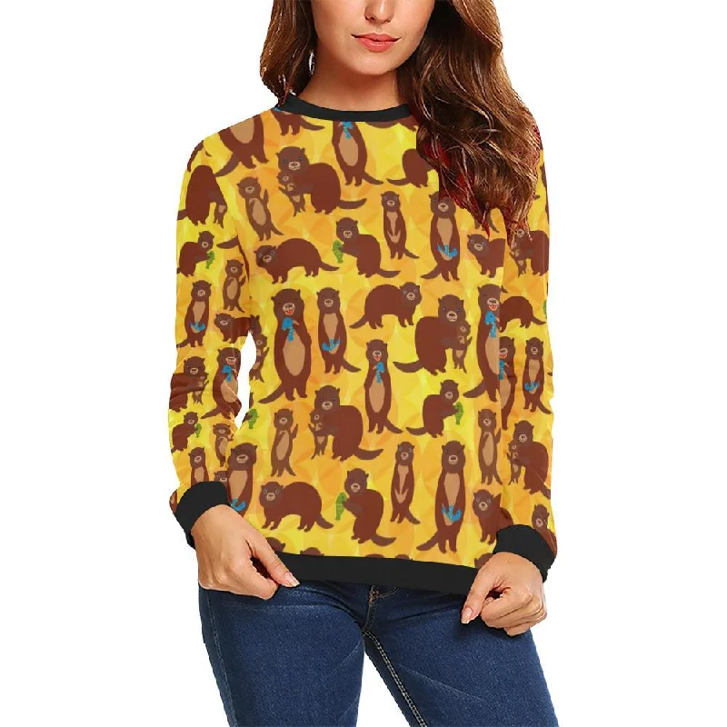 Pattern Print Otter Women Crewneck Sweatshirt Hoodie with Raglan Sleeves Sporty Comfortable