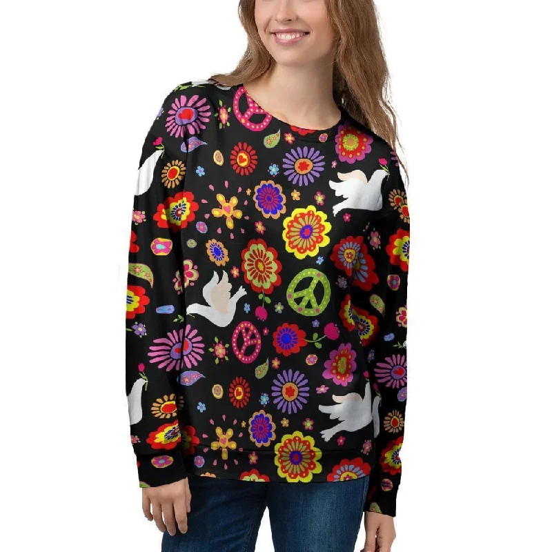 Peace Sign Hippie Women's Sweatshirt Hoodie with Metallic Shiny Futuristic