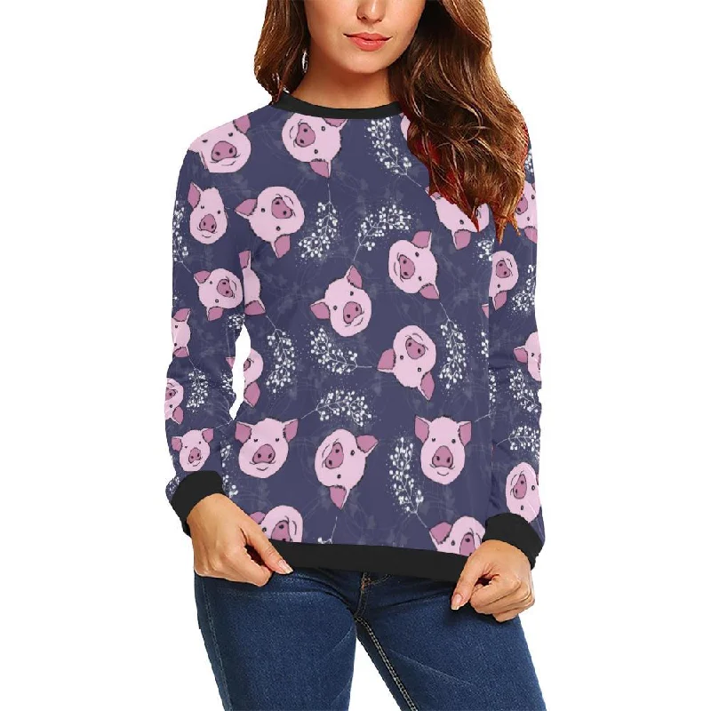 Pig Pattern Print Women Crewneck Sweatshirt Hoodie Sweatshirt Pullover