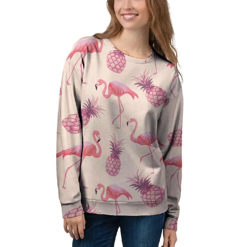 Pineapple Flamingo Print Women's Sweatshirt Hoodie with Lace Feminine Delicate