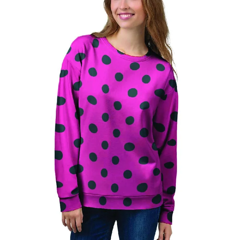 Pink And Black Polka Dot Women's Sweatshirt Hoodie with Pattern Geometric Abstract