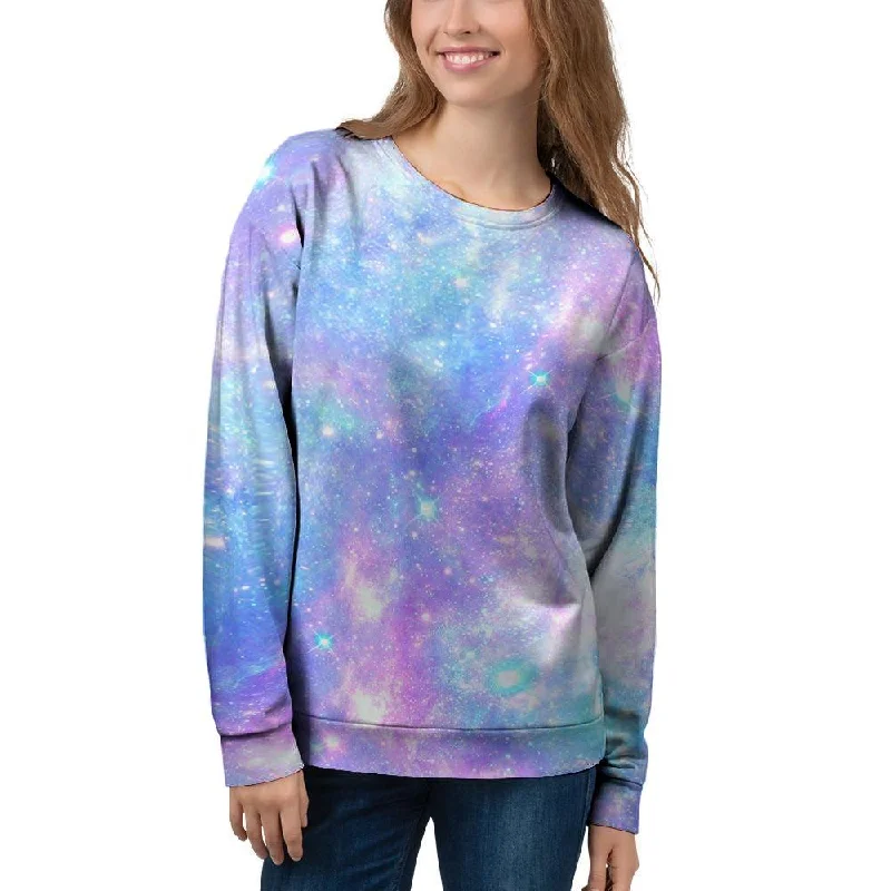 Pink and Blue Galaxy Space Women's Sweatshirt Hoodie with Thumb Holes Functional Cozy