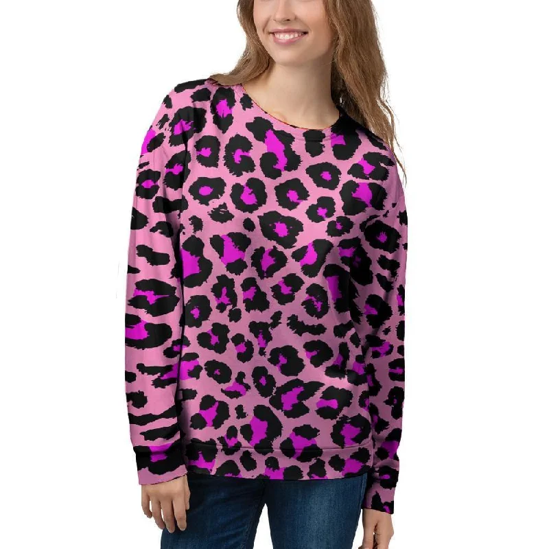 Pink Cheetah Leopard Women's Sweatshirt Hoodie with Belted Waist Structured Tailored