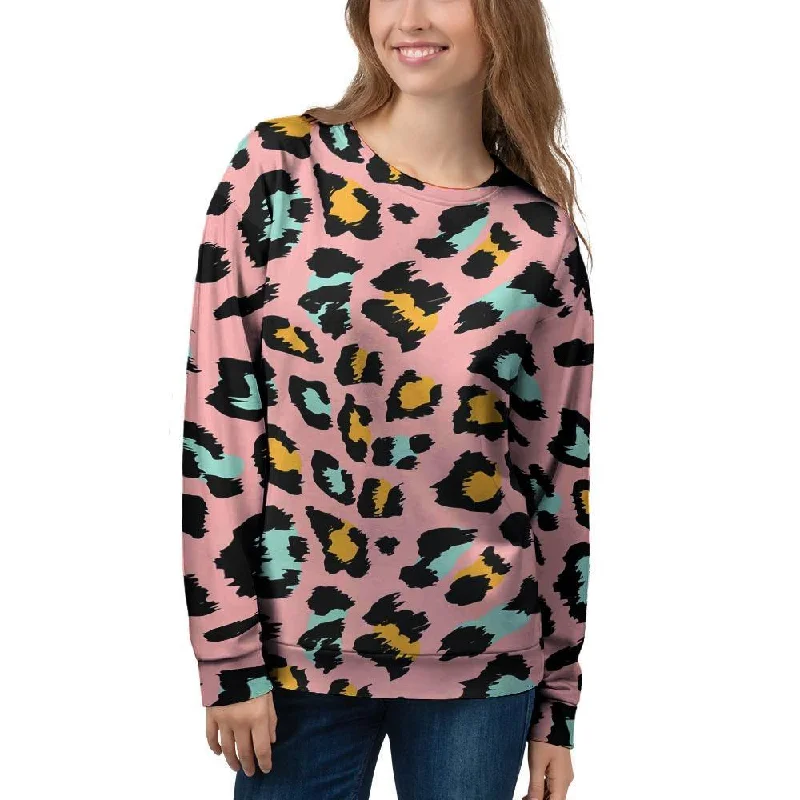 Pink Cheetah Print Women's Sweatshirt Hoodie with Snap Buttons Easy Quick