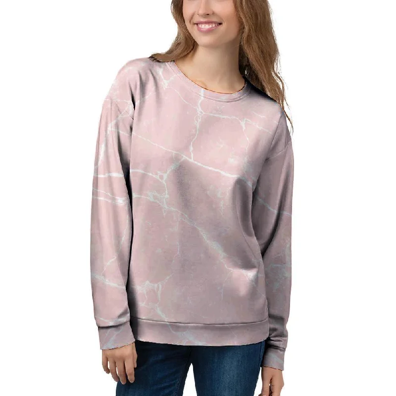 Pink Cracked Marble Women's Sweatshirt Hoodie with Mock Neck Collared Structured