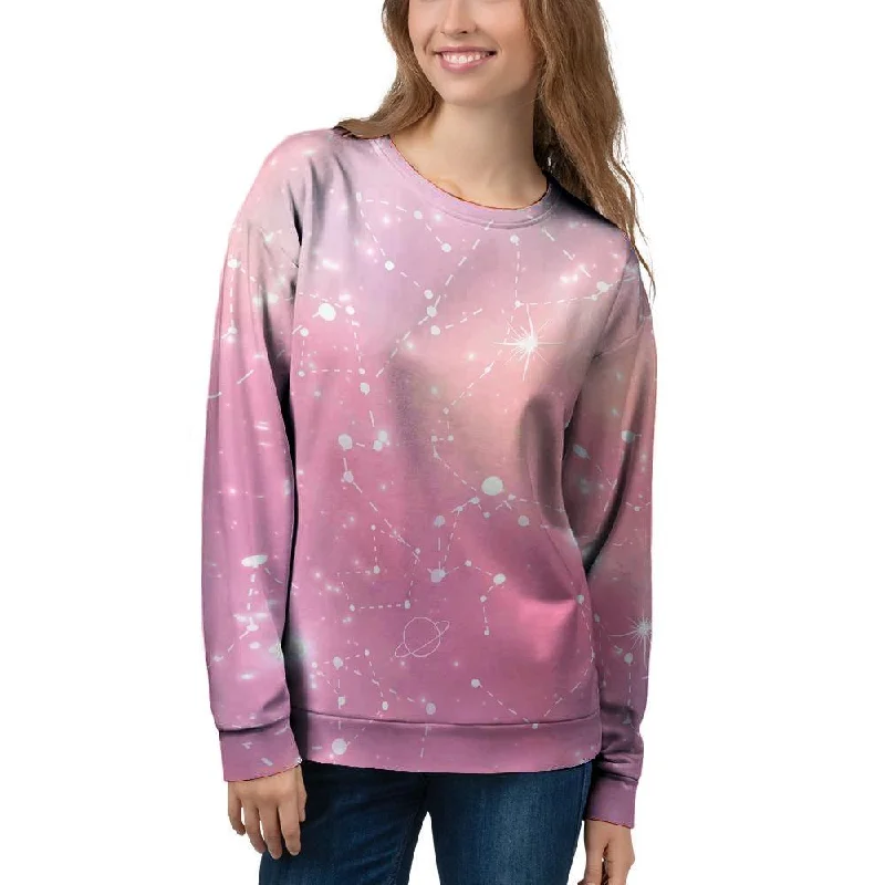 Pink Galaxy Stardust Women's Sweatshirt Hoodie with Cuffed Sleeves Snug Secure