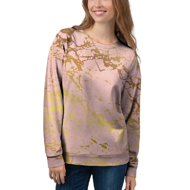 Pink Gold Marble Women's Sweatshirt Hoodie with Bell Sleeves Flared Feminine