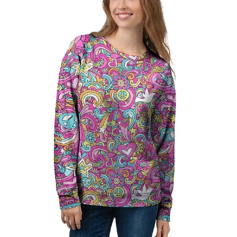 Pink Hippie Psychedelic Women's Sweatshirt Hoodie with Oversized Fit Loose Comfortable