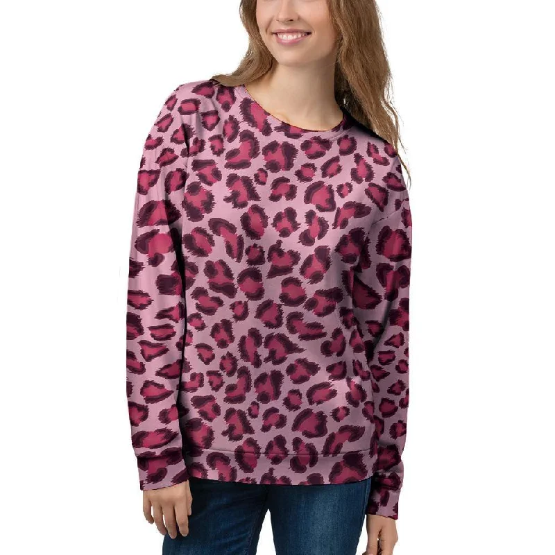 Pink Leopard Print Women's Sweatshirt Hoodie with Pastel Soft Subtle