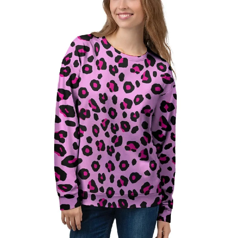 Pink Leopard Women's Sweatshirt Hoodie with Raw Hem Edgy Unfinished