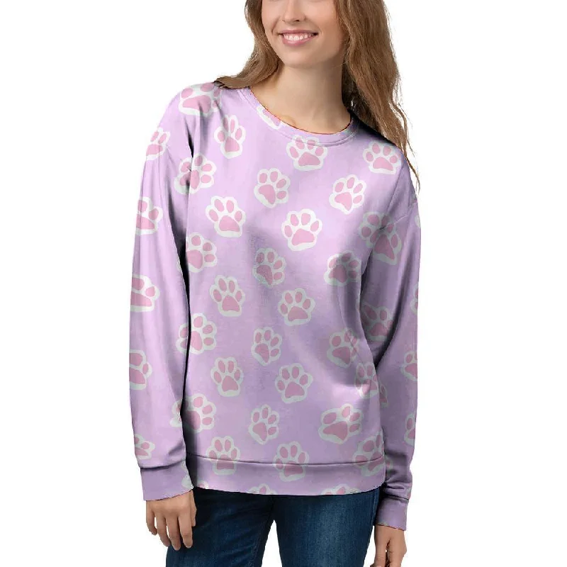 Pink Pastel Paw Women's Sweatshirt Hoodie with Rhinestones Sparkly Elegant