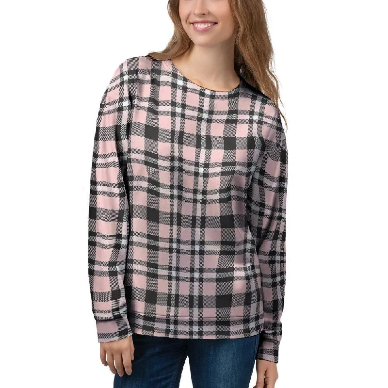 Pink Plaid Tartan Women's Sweatshirt Hoodie with Hood Adjustable Protection