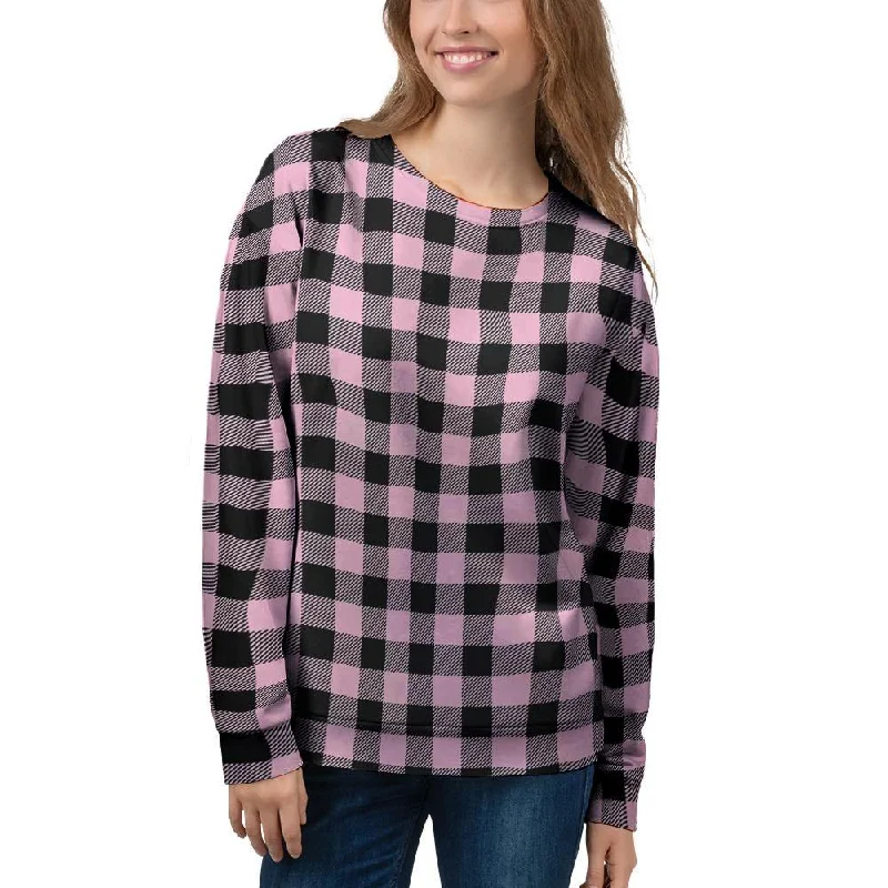 Pink Plaid Women's Sweatshirt Hoodie with Embroidery Detailed Premium