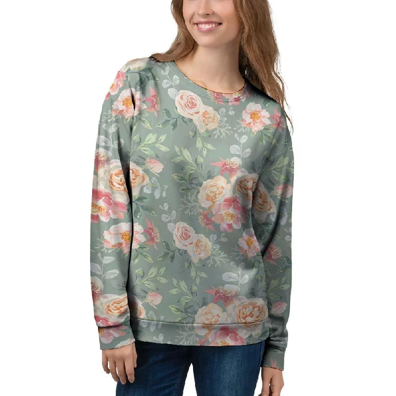 Pink Rose And Peony Floral Women's Sweatshirt Cotton Hoodie Fleece Lining Warmth