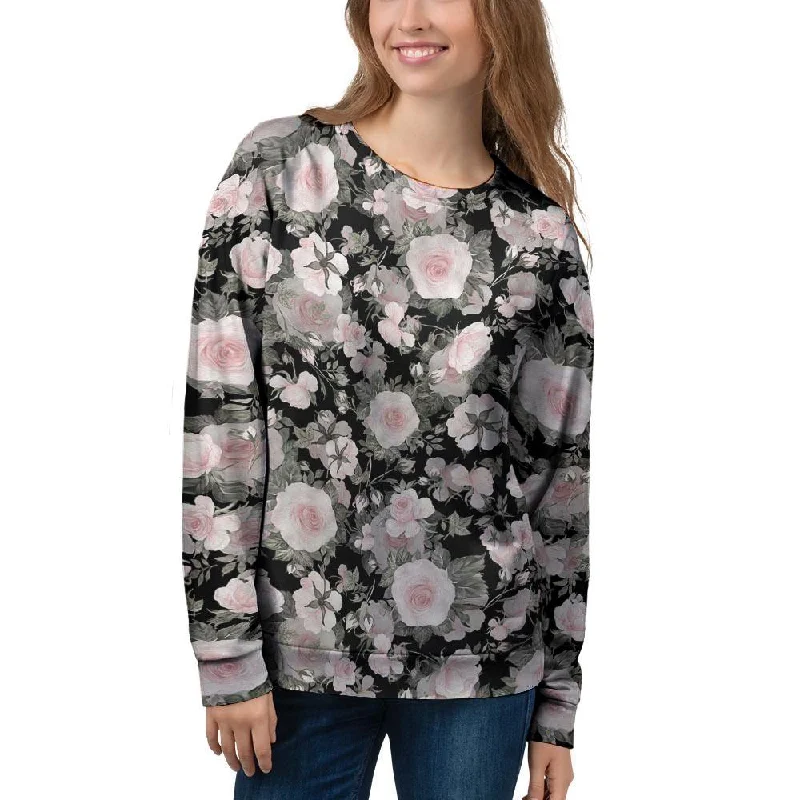 Pink Rose Floral Pattern Print Women's Sweatshirt Hoodie with Hem Patch Decorative Personalized