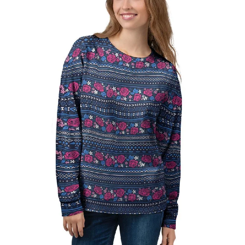 Pink Rose Tribal Aztec Women's Sweatshirt Hoodie with Belted Waist Structured Tailored