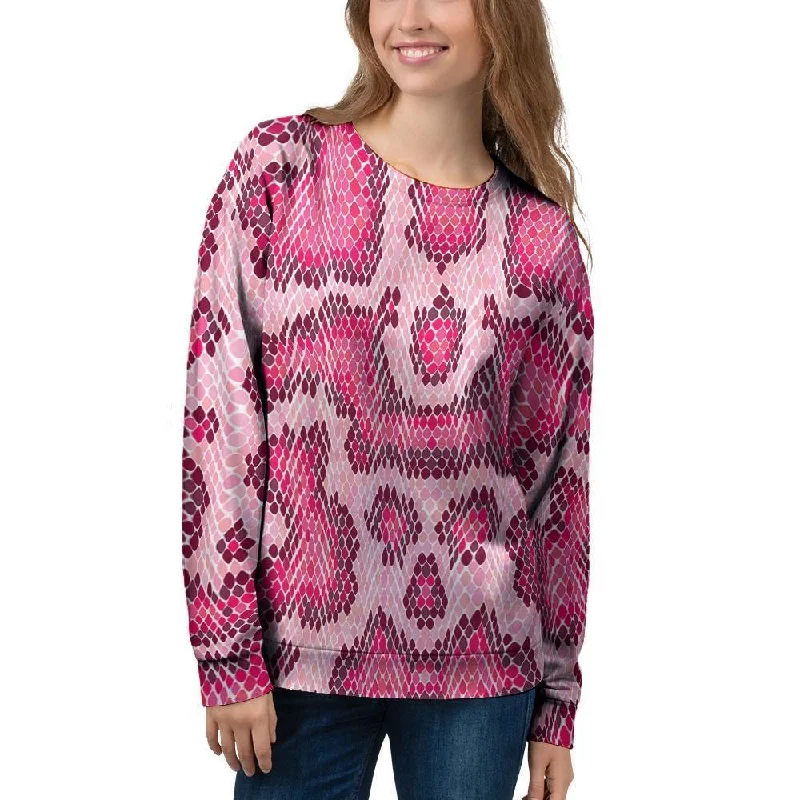 Pink Snakeskin Print Women's Sweatshirt Hoodie with Snap Buttons Easy Quick