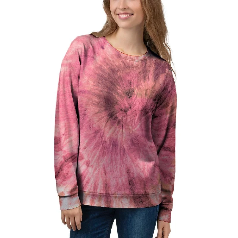 Pink Tie Dye Print Women's Sweatshirt Hoodie with Cuffed Sleeves Snug Secure