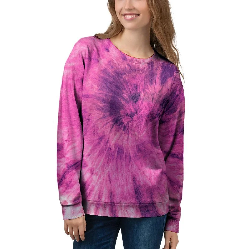 Pink Tie Dye Women's Sweatshirt Hoodie with V-Neck Classic Versatile