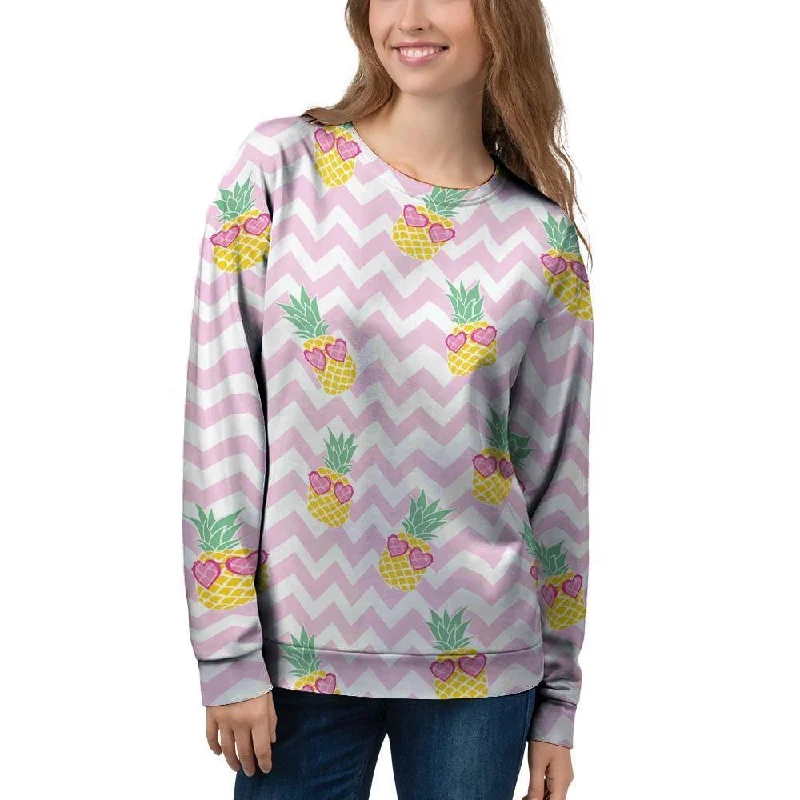 Pink Zig Zag Pineapple Print Women's Sweatshirt Hoodie with Cropped Fit Short Trendy