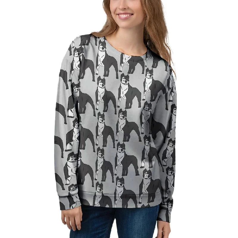 Pitbull Print Women's Sweatshirt Hoodie with Raw Hem Edgy Unfinished