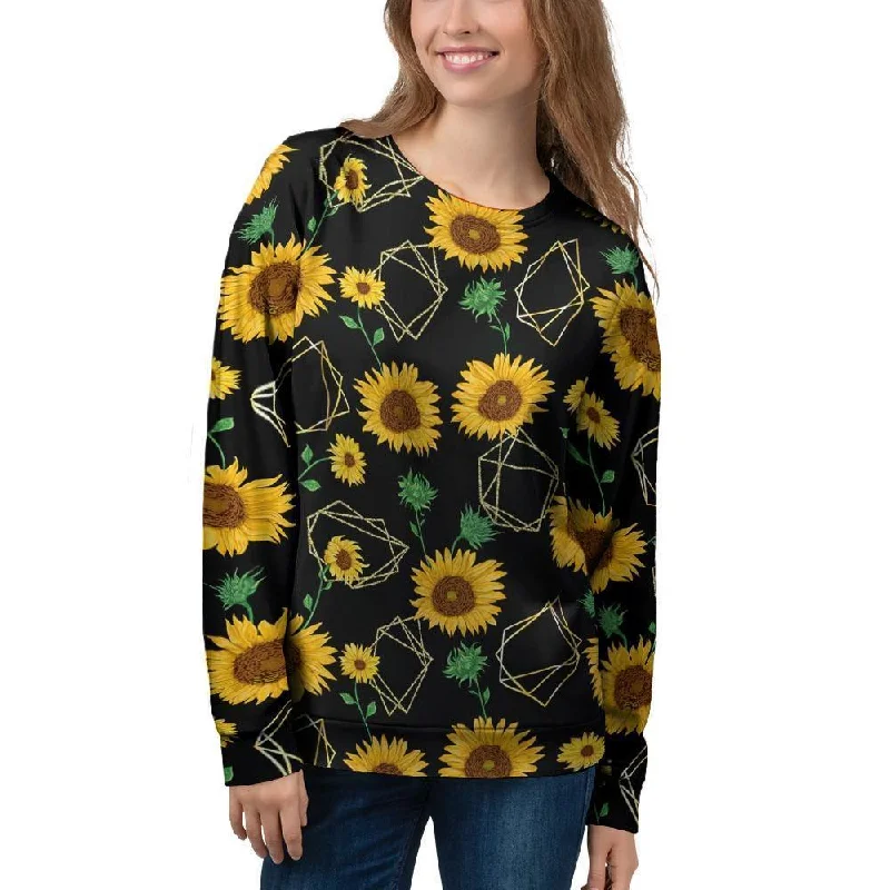 Polygonal Sunflower Women's Sweatshirt Hoodie with Metallic Shiny Futuristic