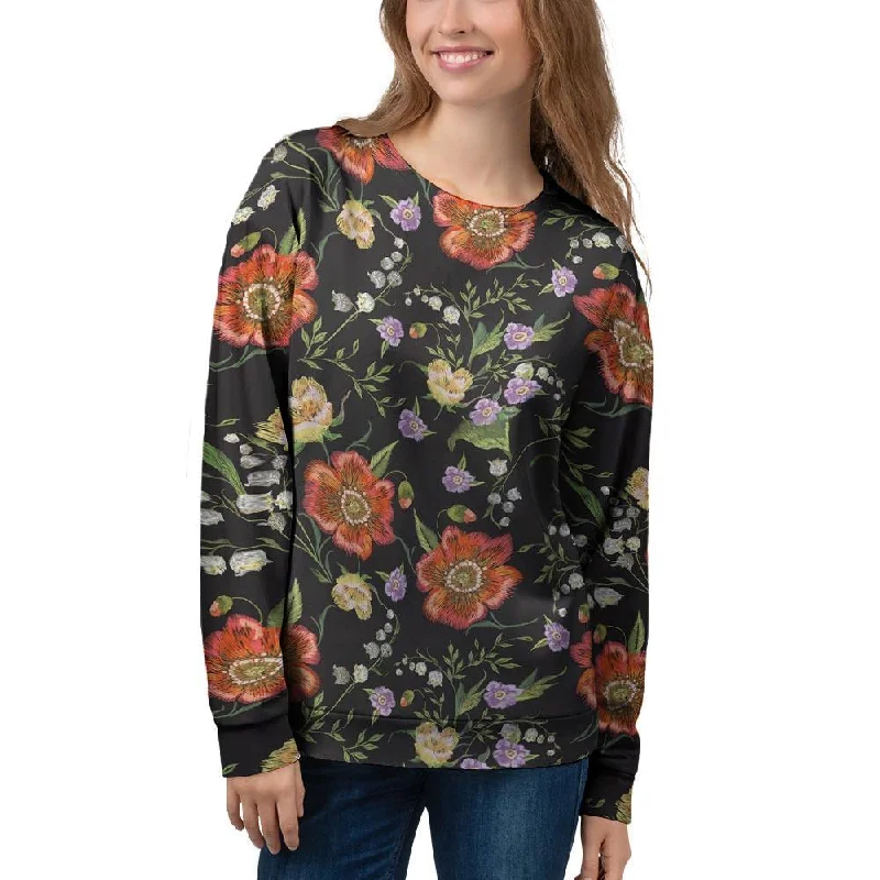 Poppy Floral Print Women's Sweatshirt Hoodie with Camouflage Military Edgy