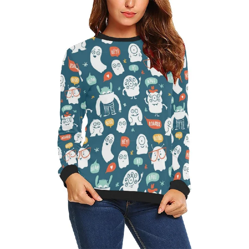 Print Pattern Monster Women Crewneck Sweatshirt Hoodie with Ribbed Neckline Snug Warm