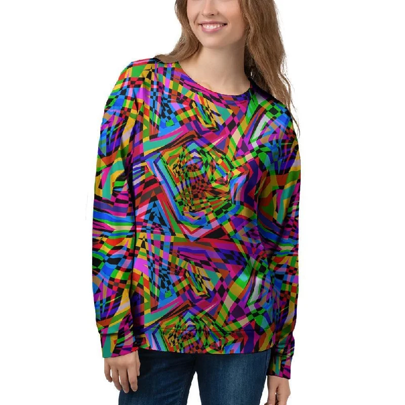 Psychedelic Geometric Multicolor Women's Sweatshirt Hoodie with Drawcord Adjustable Secure