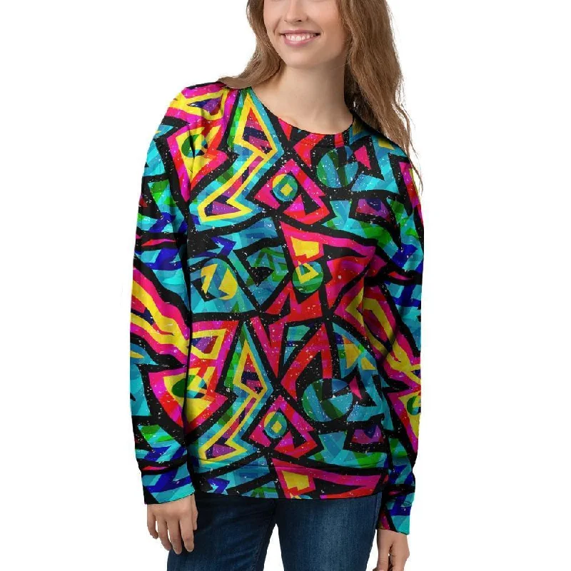 Psychedelic Geometric Print Women's Sweatshirt Hoodie with Thumb Holes Functional Cozy