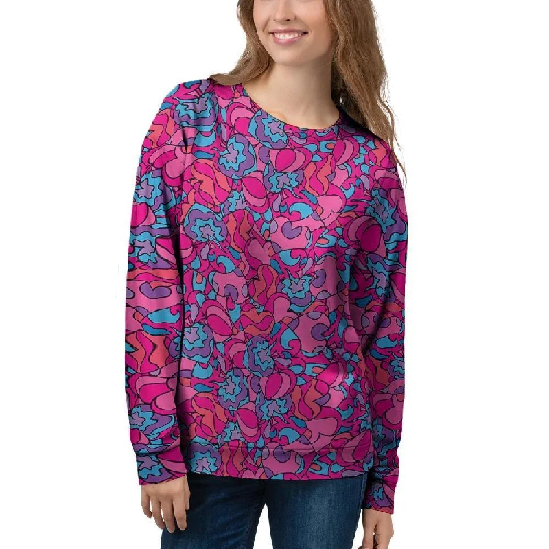 Psychedelic Trippy Hippie Heart Women's Sweatshirt Hoodie with Hem Raw Edge Edgy Unfinished