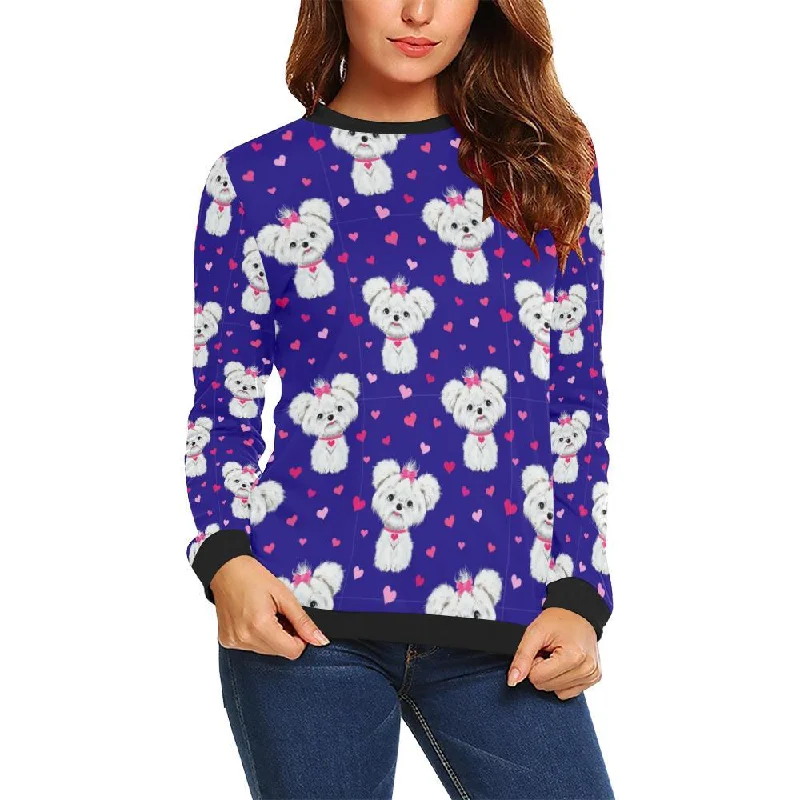 Puppy Dog Maltese Pattern Print Women Crewneck Sweatshirt Hoodie Jacket Zipper Layering