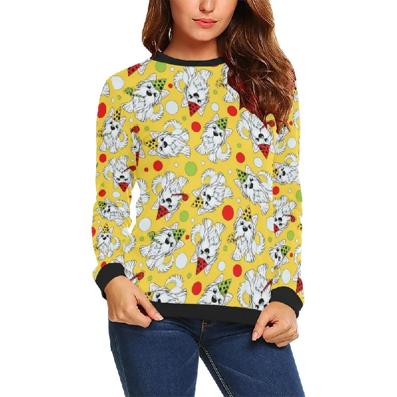 Puppy Yorkshire Terrier Dog Print Pattern Women Crewneck Sweatshirt Hoodie with Tied Waist Feminine Flattering