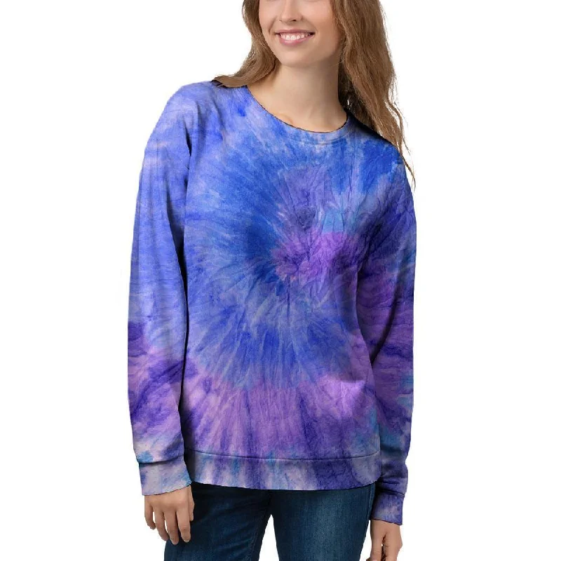 Purple And Blue Tie Dye Women's Sweatshirt Hoodie with Hem Detail Decorative Unique