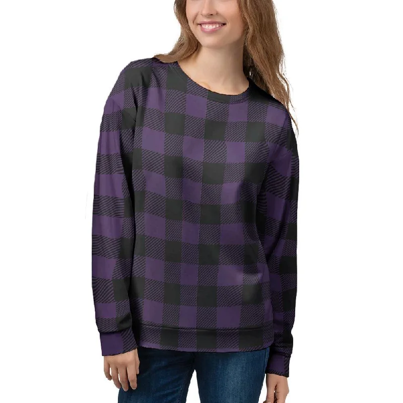 Purple Buffalo Plaid Women's Sweatshirt Hoodie with Front Slit Layering Stylish