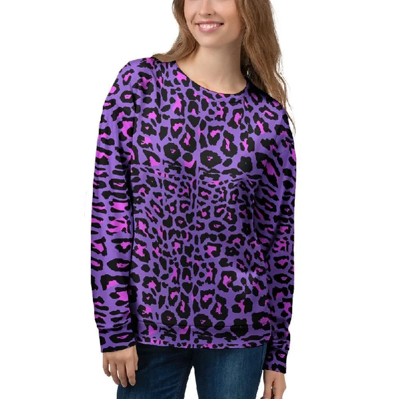 Purple Leopard Women's Sweatshirt Hoodie with Velcro Closure Adjustable Secure