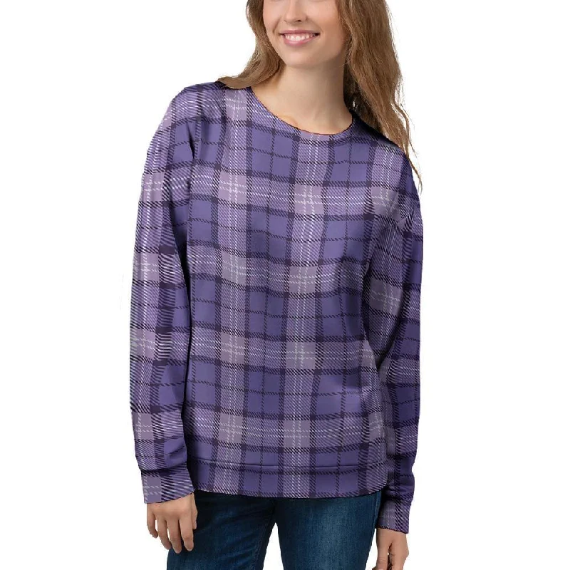 Purple Plaid Tartan Women's Sweatshirt Hoodie with Button Placket Classic Preppy