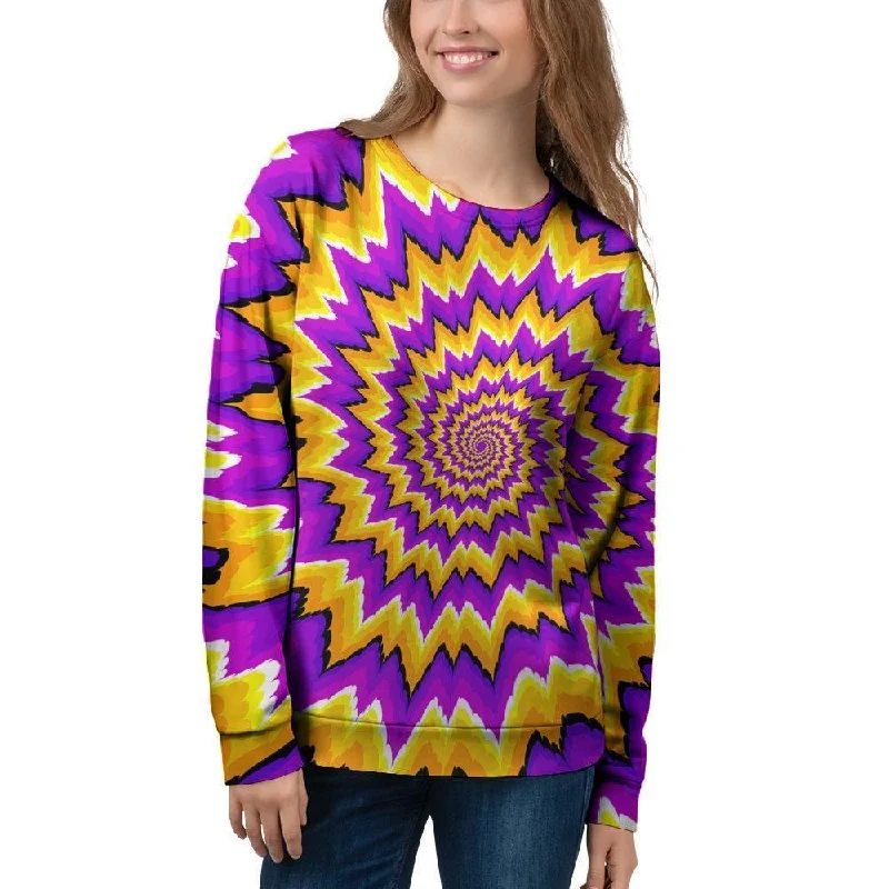 Purple Psychedelic Optical illusion Women's Sweatshirt Hoodie with Mock Neck Collared Structured