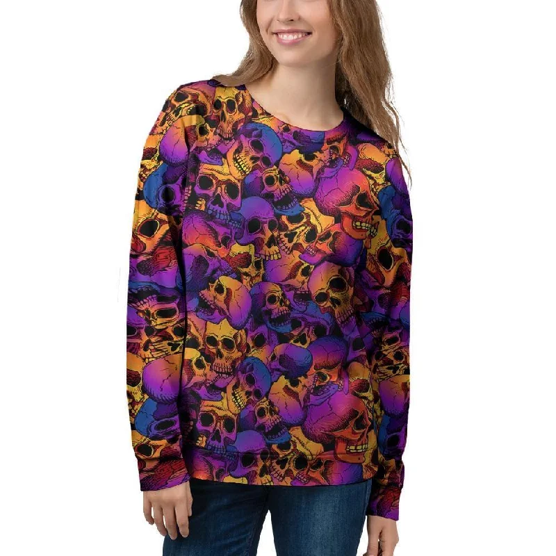 Purple Skull Women's Sweatshirt Hoodie with Crew Neck Simple Timeless