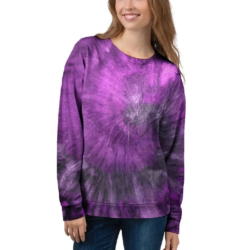 Purple Tie Dye Women's Sweatshirt Hoodie with Ribbed Neckline Snug Warm