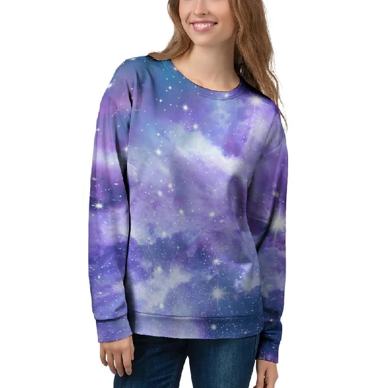 Purple Universe Galaxy Women's Sweatshirt Hoodie with Puffed Sleeves Voluminous Trendy