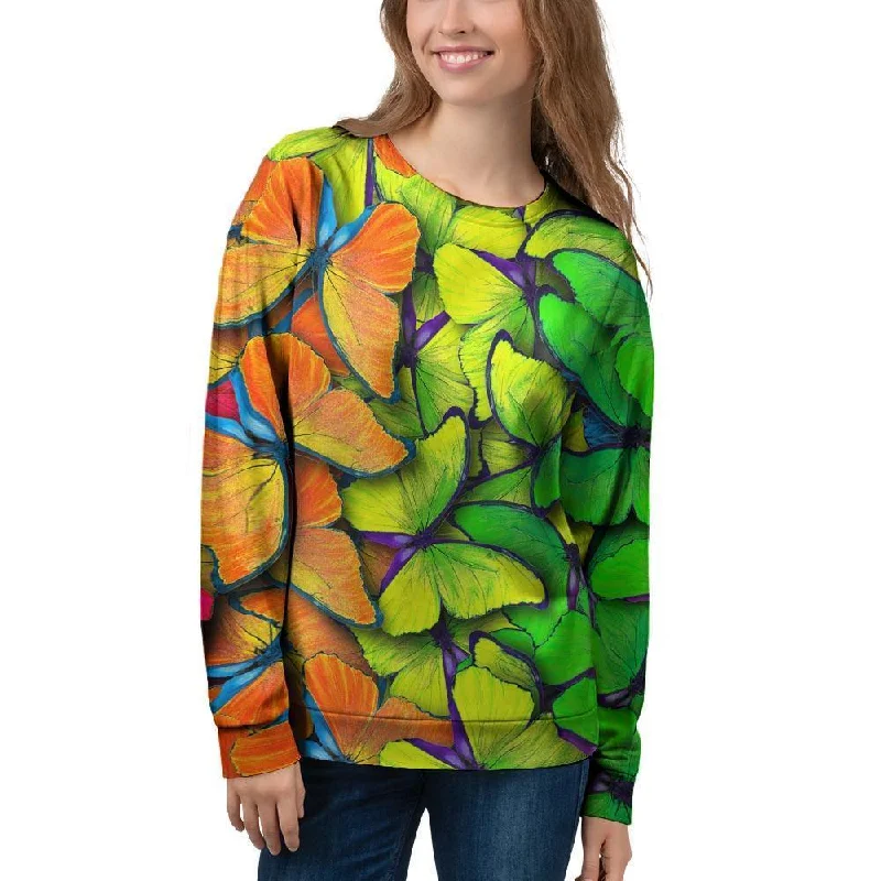 Rainbow Butterfly Print Women's Sweatshirt Hoodie with Longline Fit Extended Stylish