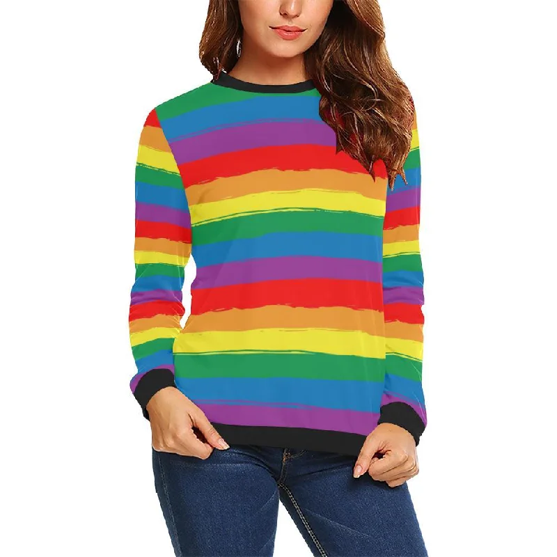 Rainbow Flag Lgbt Pride Pattern Print Women Crewneck Sweatshirt Hoodie with Oversized Fit Loose Comfortable