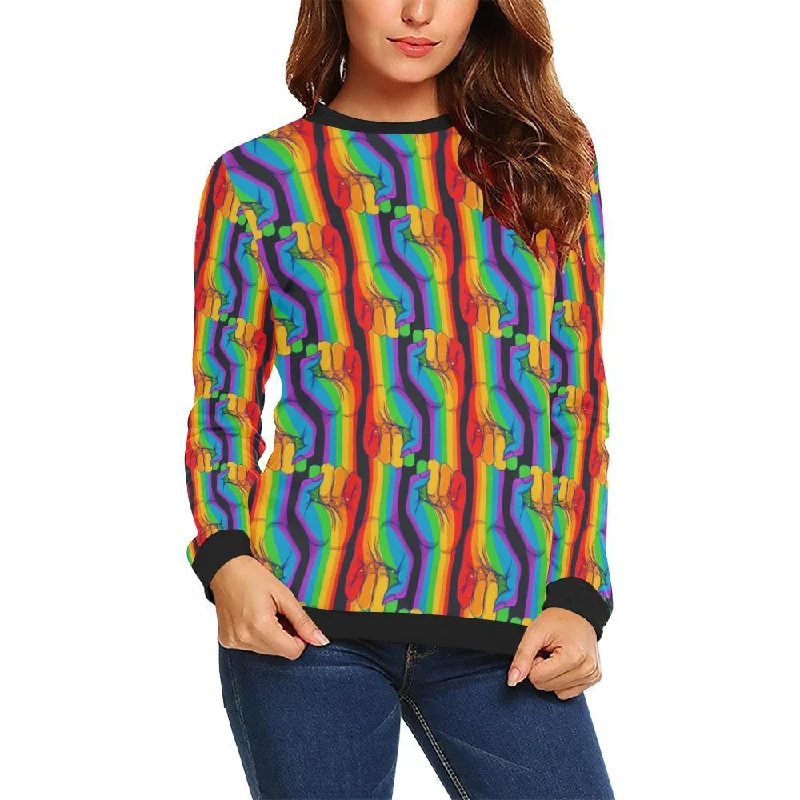 Rainbow Lgbt Pride Pattern Print Women Crewneck Sweatshirt Hoodie with Distressed Vintage Worn