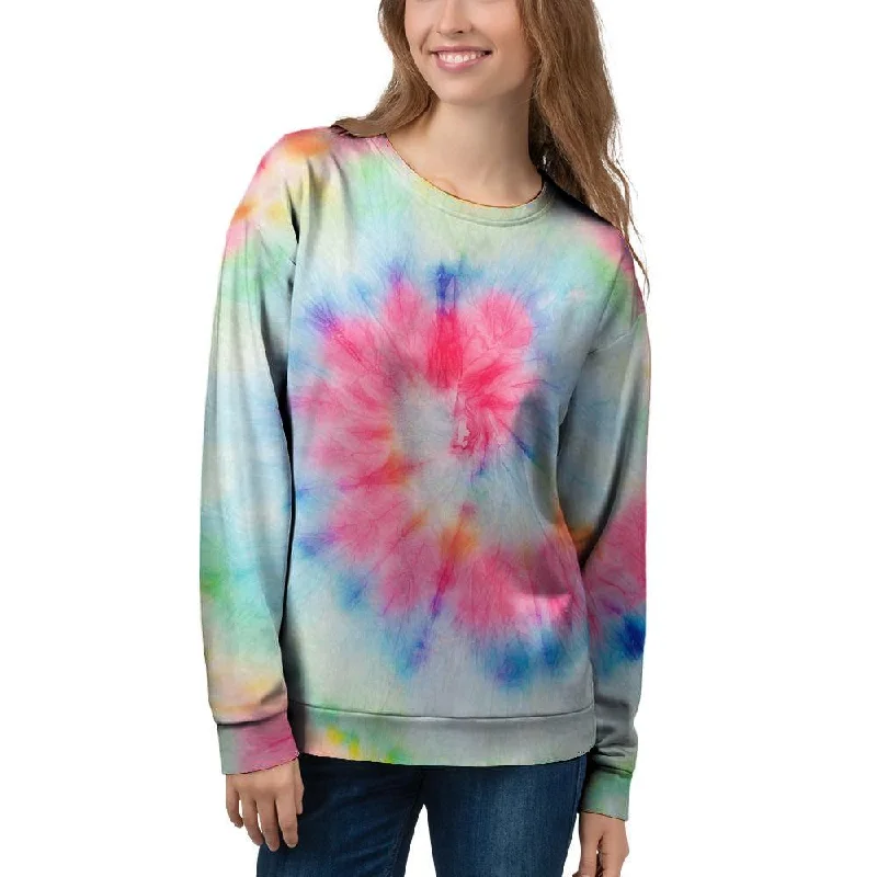 Rainbow Tie Dye Women's Sweatshirt Hoodie with Contrast Stitching Detailed Premium